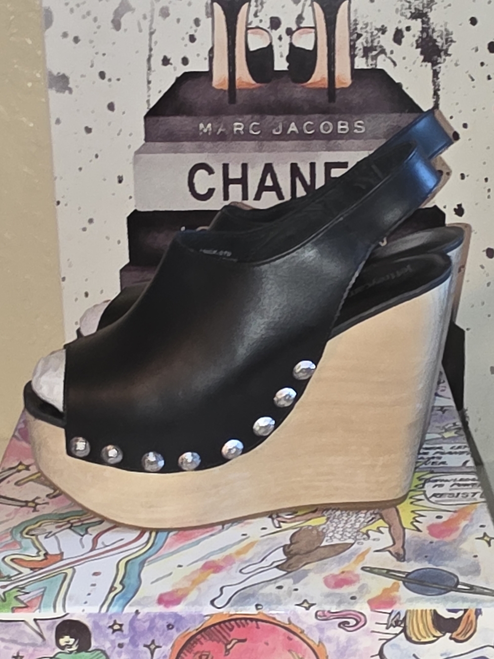 Jeffrey Campbell X Free People Black Leather Studded Slingback Wedge Sandals - Picture 11 of 13